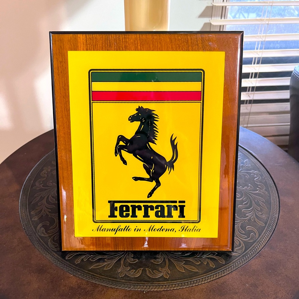 Ferrari Manufatto In Modena Italia Wooden Yellow Sign Black Horse Logo 12x10